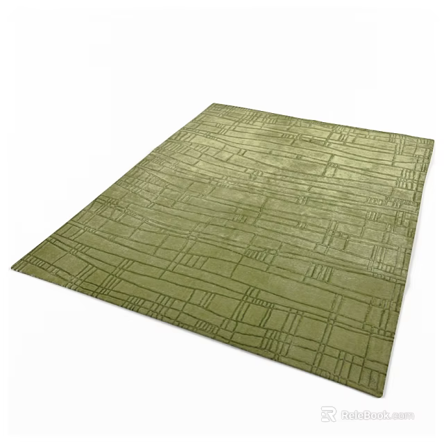 Modern Olive Green Square Rug Featuring Geometric Linear Patterns And Soft Plush Texture 3d model
