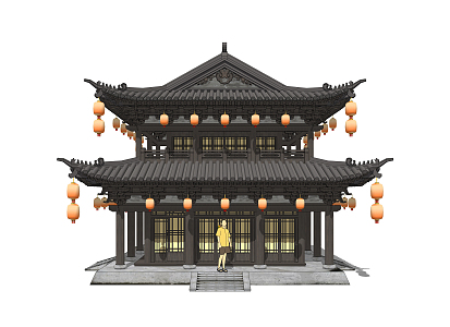 Chinese-style ancient building commercial building 3d model