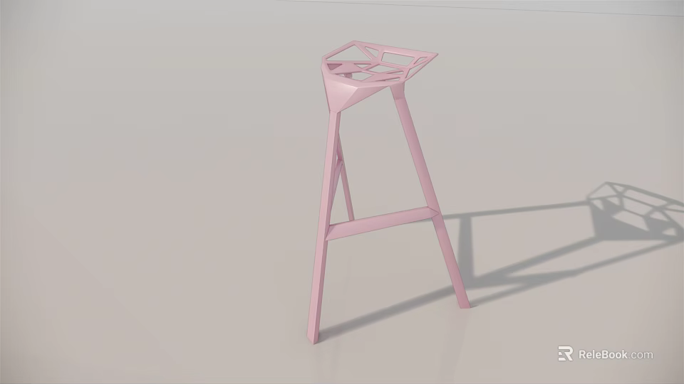 Pink Modern Bar Stool With Geometric Design And Sleek Metal Frame 3d model