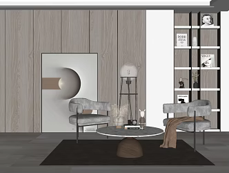 Modern Leisure Table and Chair Combination Leisure Chair Decorative Painting Ornaments 3d model