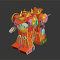 Orange Robot Character with Yellow Details and Mechanical Joints as Playful Toy Figure