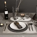 Elegant Dinnerware Set With Wine Glasses Plates Cutlery Marble Tray On Modern Dining Table