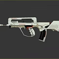 Futuristic White And Red Assault Rifle With Sleek Metallic Design And Ergonomic Grip