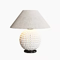 Modern Table Lamp With Gray Fabric Lampshade And White Woven Spherical Base