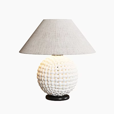 Modern Table Lamp With Gray Fabric Lampshade And White Woven Spherical Base 3d model