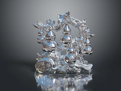 Elegant Silver Furniture Decorative Ornament With Tree Branch And Gourd Shapes 3d model