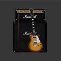 Orange Electric Guitar With Red Cable And Marshall Amplifiers Musical Instruments