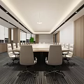 Modern Conference Room Interior With Long Table White Chairs And Projector Screen 3d model