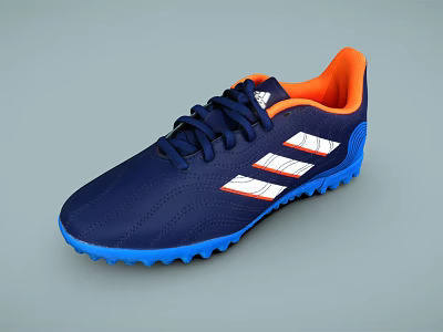 Navy Blue Soccer Shoes With Orange Tongue White Stripes And Blue Traction Outsole 3d model