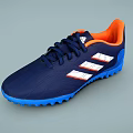Navy Blue Soccer Shoes With Orange Tongue White Stripes And Blue Traction Outsole