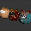 Adorable Round Cat Dolls In Brown Red Blue With Intricate Facial And Golden Patterns