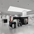 Modern Bright Clothing Store Interior With Mannequins Hanging Clothes And Large Screen