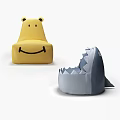 Bean Bag Chairs with Yellow Smiley Face and Gray Shark Shaped Designs