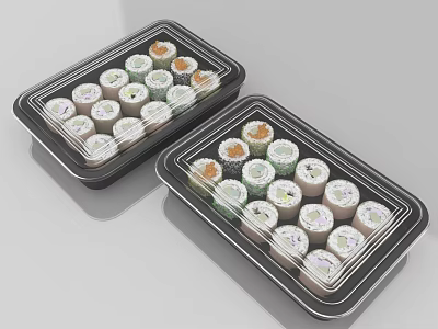 Assorted Sushi Rolls In Plastic Containers 3d model
