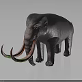 Realistic Mammoth 3D Model Featuring Green and Red Tusks and Gray Skin on Dark Background