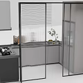 Modern Kitchen Interior With Glass Sliding Doors And Cabinet Design Setup 3d model