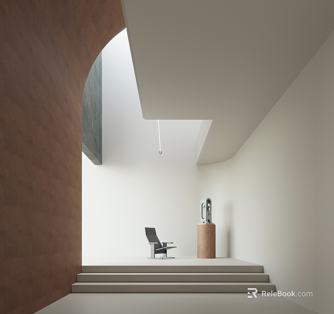 Modern Lounge Chair In Minimalist Interior With White Walls Natural Light And Sculptural Accent 3d model 