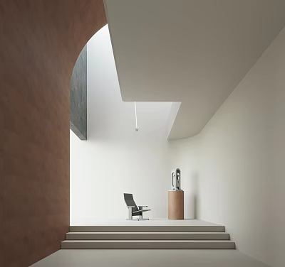 Modern Lounge Chair In Minimalist Interior With White Walls Natural Light And Sculptural Accent 3d model