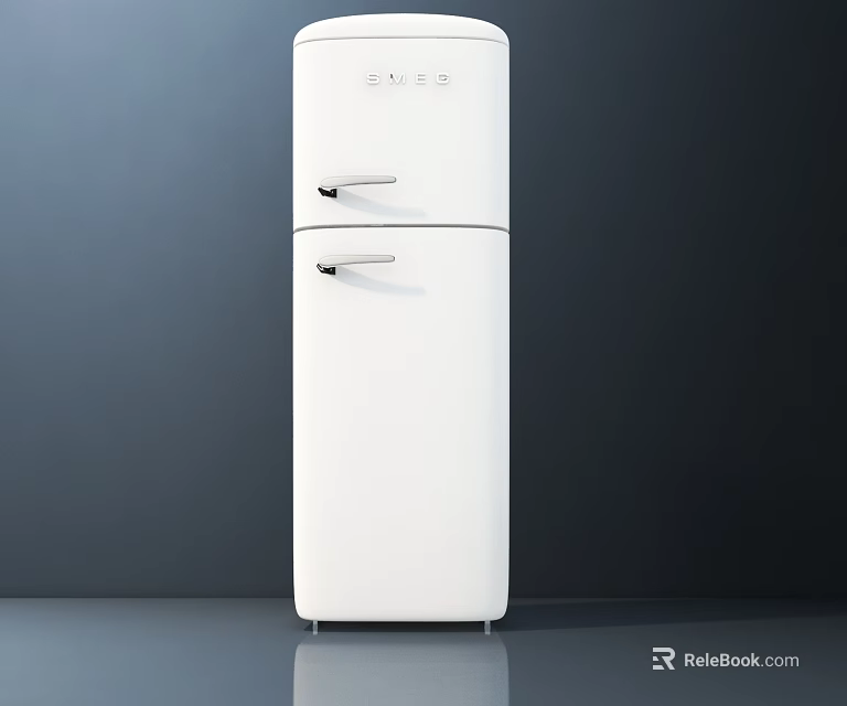 White Double Door Refrigerator Freezer With Modern Retro Design And Sleek Look 3d model 
