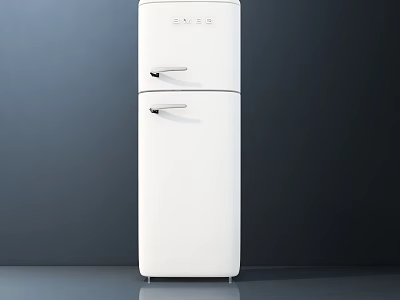 White Double Door Refrigerator Freezer With Modern Retro Design And Sleek Look 3d model