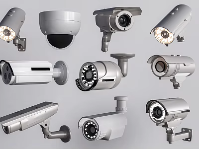 Various Types of Security Surveillance Cameras Including Dome Bullet Indoor Outdoor Models 3d model