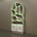 Green And White Arched Decorative Cabinet With Hollow Out Design And Drawers