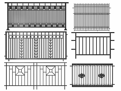 Different Metal Railing Designs With Decorative Patterns And Geometric Shapes 3d model