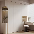 Modern White Wardrobe Interior With Dressing Table Stool And Bright Room Window