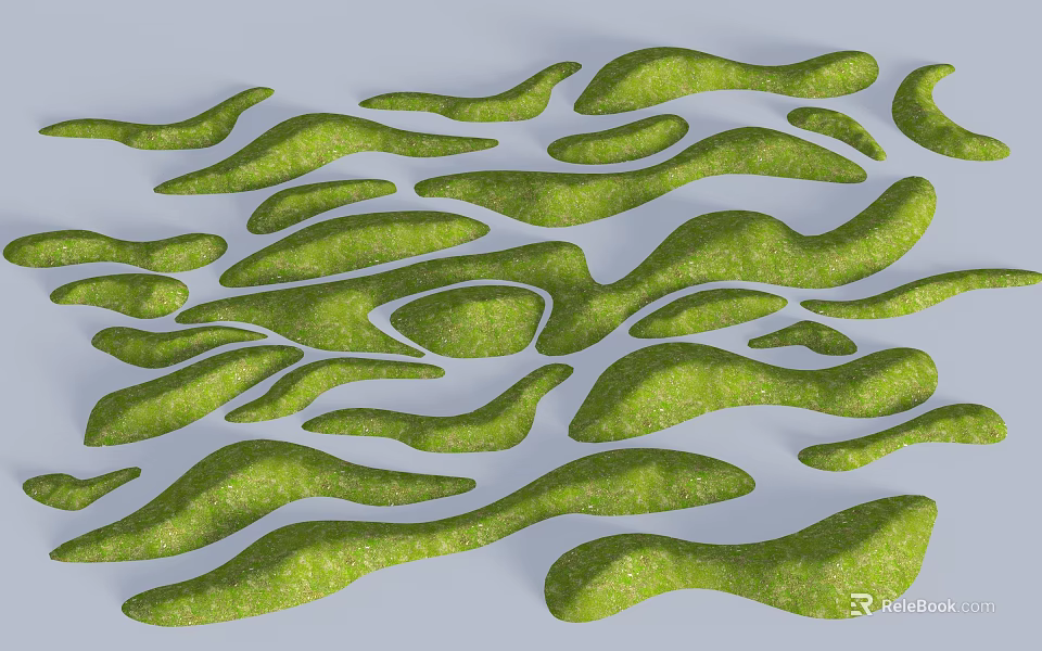 Garden Landscape Design Featuring Irregularly Shaped Green Grass Terrain Arranged in Wavy Patterns 3d model 