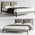 Modern Double Bed With Gray Headboard White Sheets And Black Throw Blanket 3d model