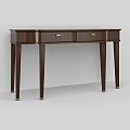 Elegant Dark Wooden Console Table With Two Drawers Golden Handles And Slim Legs