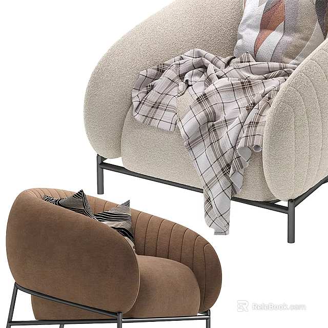 Comfortable Single Sofa with Beige and Brown Design Plaid Blanket and Pillows for Living Room 3d model 