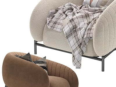 Comfortable Single Sofa with Beige and Brown Design Plaid Blanket and Pillows for Living Room 3d model