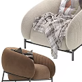 Comfortable Single Sofa with Beige and Brown Design Plaid Blanket and Pillows for Living Room