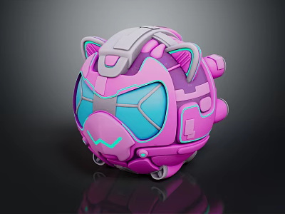 Cute Pink Smart Machine With Cat Ears And Stylish Blue Design Details 3d model