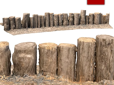 Rustic Natural Tree Stump Fence For Garden Border And Landscape Design 3d model