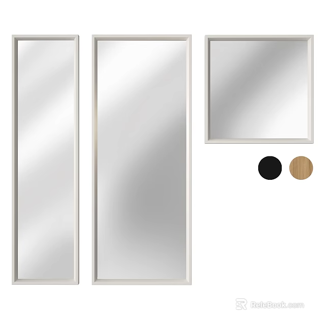Mirrors in Rectangular and Square Shapes with Black and Wood Frame Options 3d model 