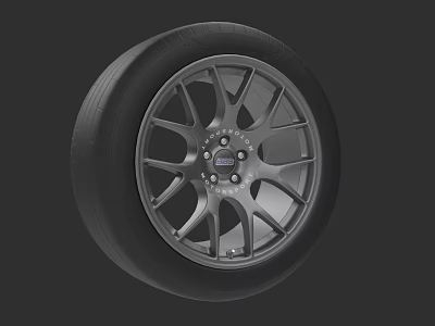 Car Tire With Black Rubber And Silver Alloy Wheel Rim Multi Spoke Design 3d model