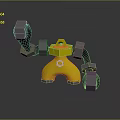 Shiny Golden Robot Character With 3D Black Mechanical Arms And Yellow Round Head
