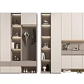Modern Shoe Cabinet With Multiple Storage Shelves Coats And Decorative Items 3d model