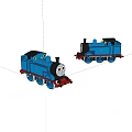 Two Blue Toy Train Models With Black Chimney Red Front And Wheels 3d model