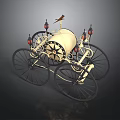Vintage Horse Carriage Featuring Decorative Bird Ornament Red Lanterns And Wheels