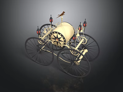 Vintage Horse Carriage Featuring Decorative Bird Ornament Red Lanterns And Wheels 3d model