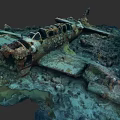 Sunken Fighter Jet Wreck Underwater With Coral Reef And Marine Life
