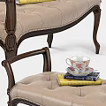 Beige Tufted Leather Sofa Bench With Dark Wooden Legs And Plaid Pillow
