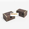 Set Of Two Vintage Brown Wooden Boxes With Brass Hinges And Locks