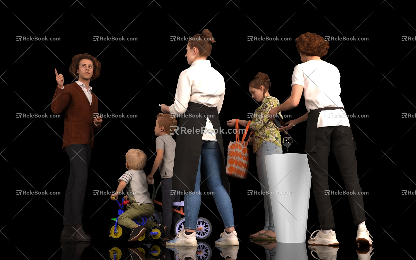 Multi-person scene model handsome boy beautiful woman waiter man woman child pour water conversation conversation scene atmosphere foreigners 3d model