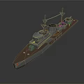 Detailed Military Warship Model With Gray White Hull Red Bow And Masts
