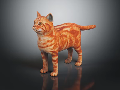 Orange Striped Reptile Lizard Standing On Black Reflective Ground With Gray Background 3d model