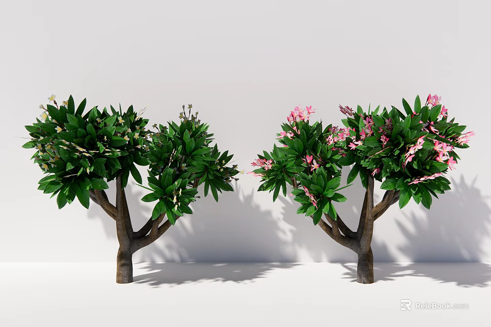 Lush Arbor Outdoor Landscape With Green Foliage And Pink Flowers 3d model 